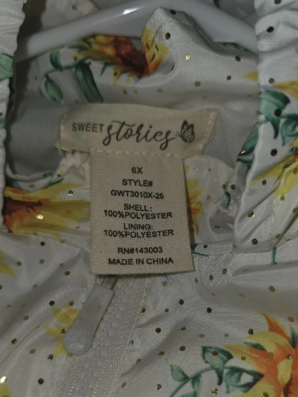 Girls' Sunflower Hooded Raincoat - White/Yellow